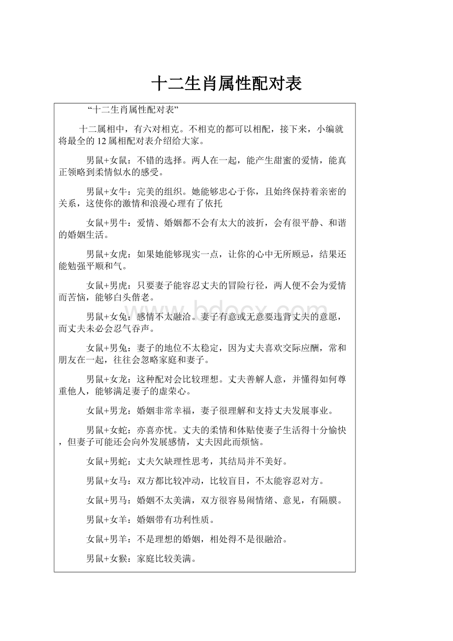 十二生肖属性配对表.docx_第1页