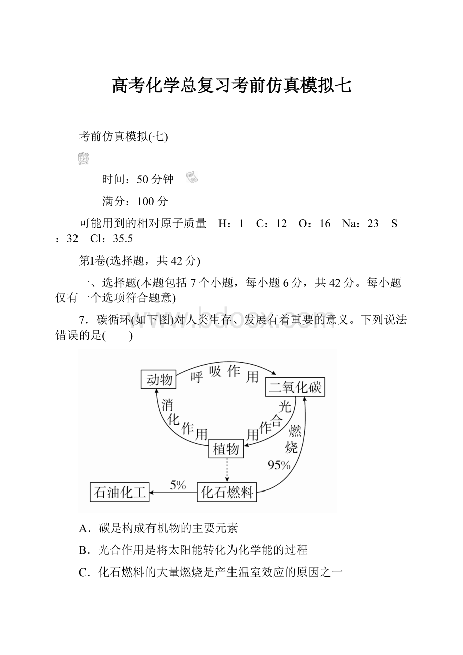 高考化学总复习考前仿真模拟七.docx_第1页