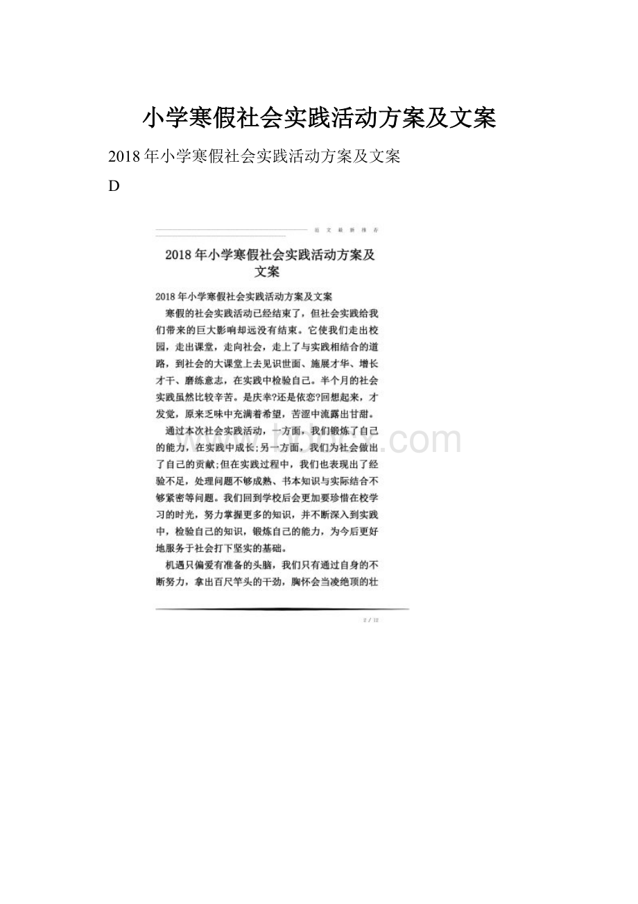 小学寒假社会实践活动方案及文案.docx_第1页