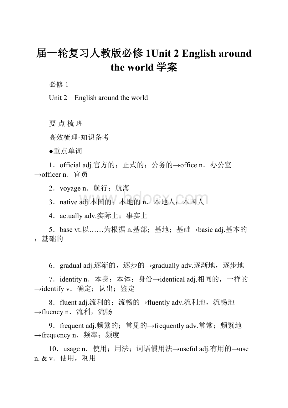 届一轮复习人教版必修1Unit 2 English around the world学案.docx_第1页