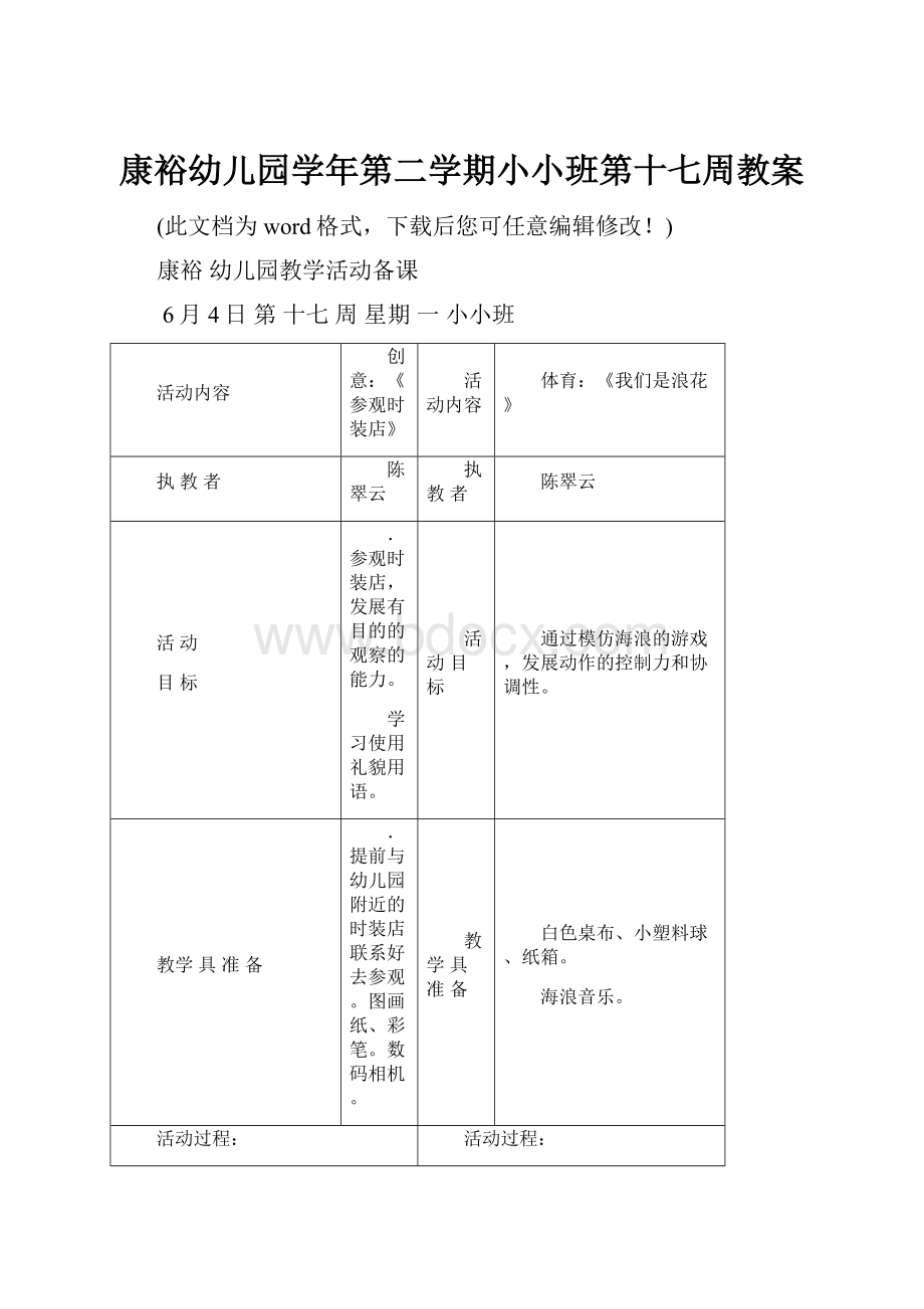 康裕幼儿园学年第二学期小小班第十七周教案.docx_第1页