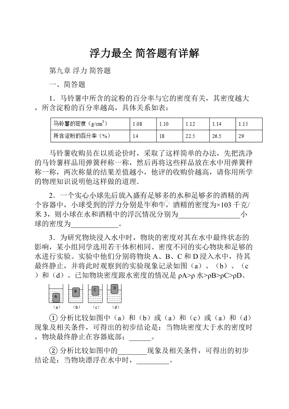 浮力最全 简答题有详解.docx