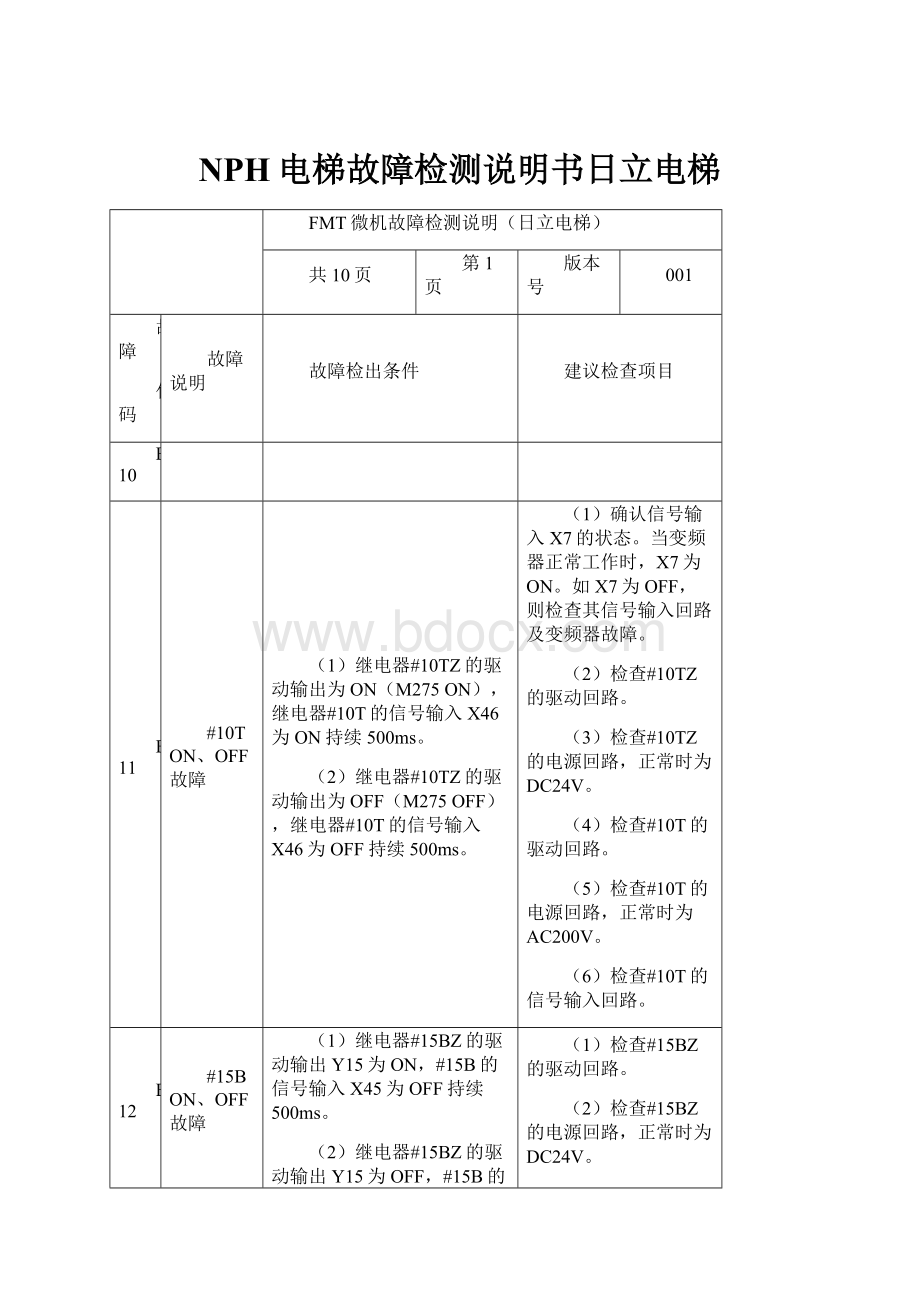 NPH电梯故障检测说明书日立电梯.docx