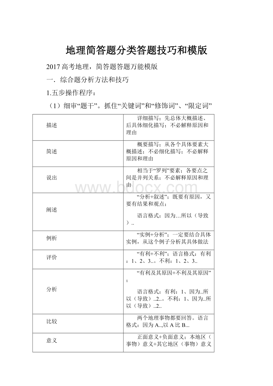 地理简答题分类答题技巧和模版.docx