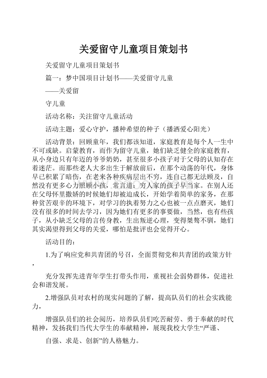 关爱留守儿童项目策划书.docx