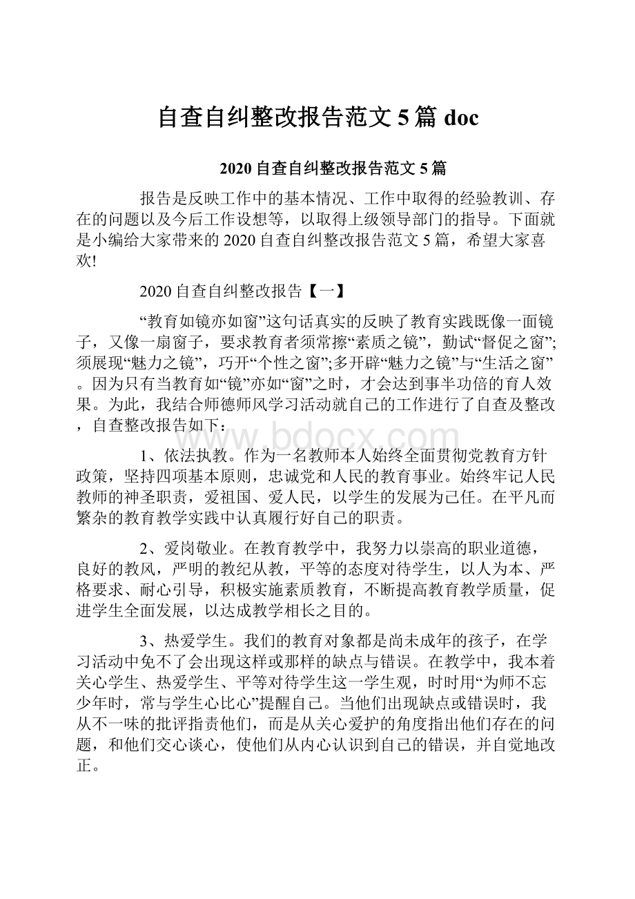 自查自纠整改报告范文5篇doc.docx