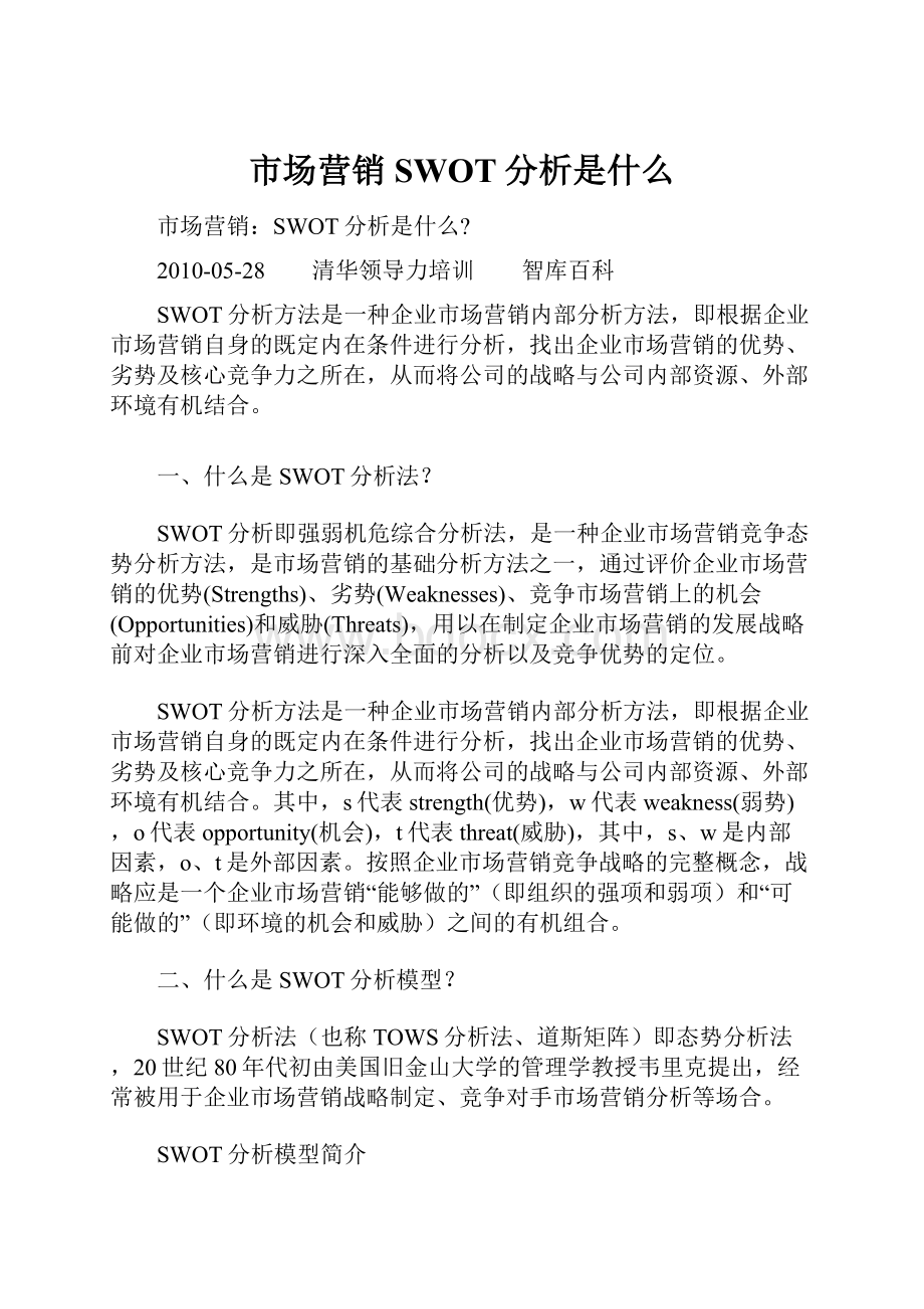 市场营销SWOT分析是什么.docx_第1页