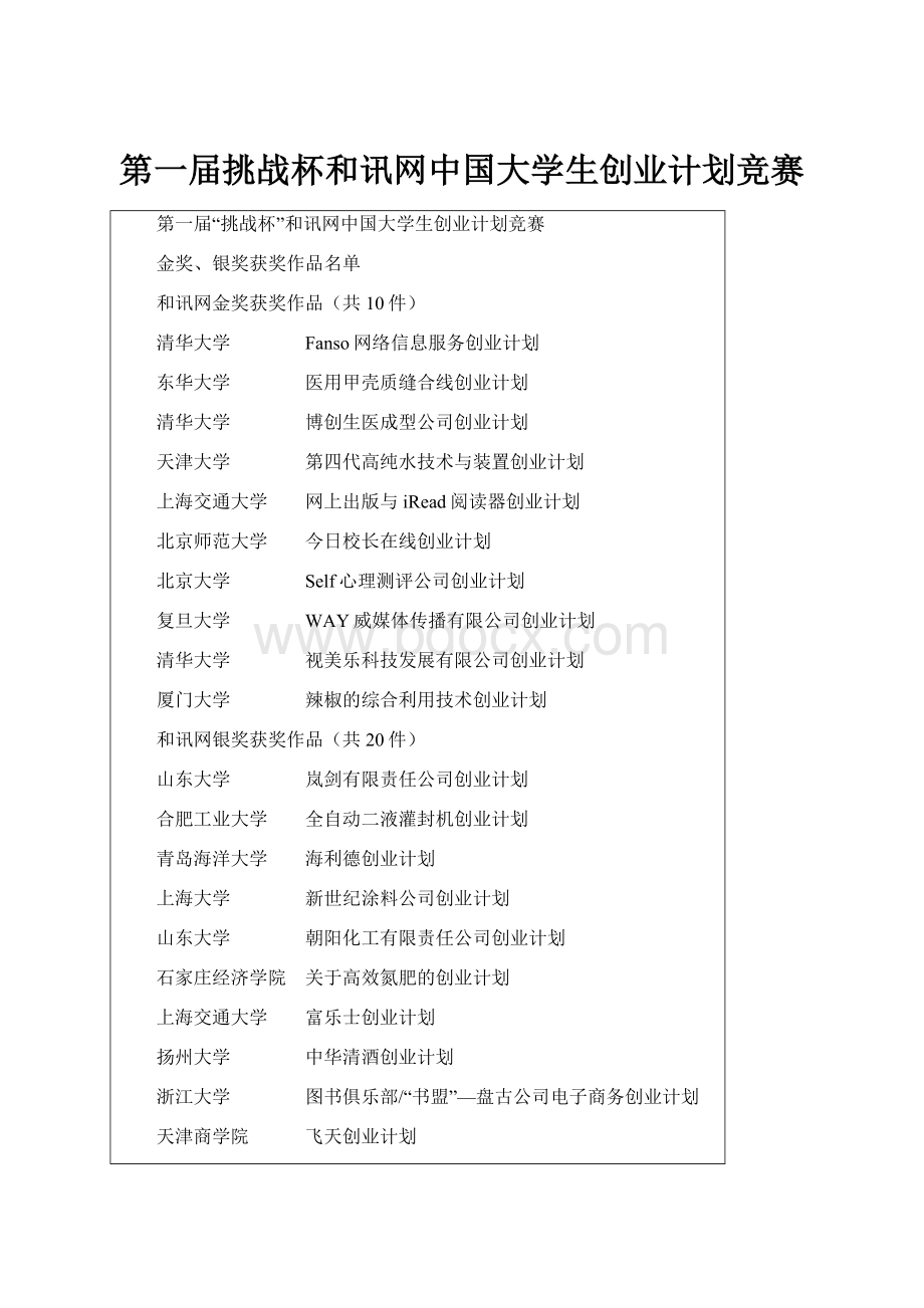 第一届挑战杯和讯网中国大学生创业计划竞赛.docx_第1页