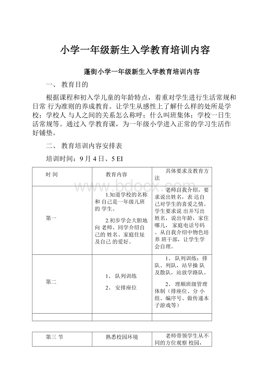 小学一年级新生入学教育培训内容.docx_第1页