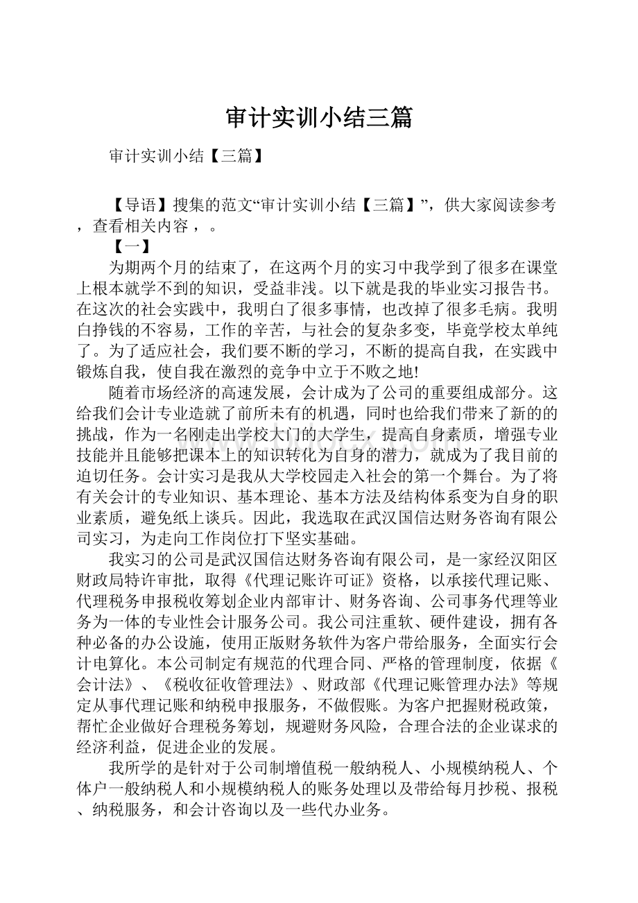 审计实训小结三篇.docx_第1页