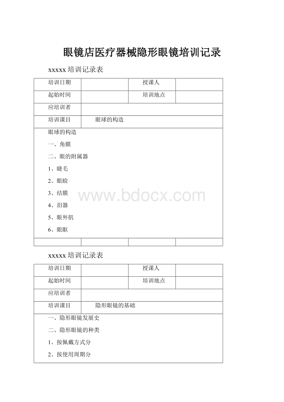 眼镜店医疗器械隐形眼镜培训记录.docx