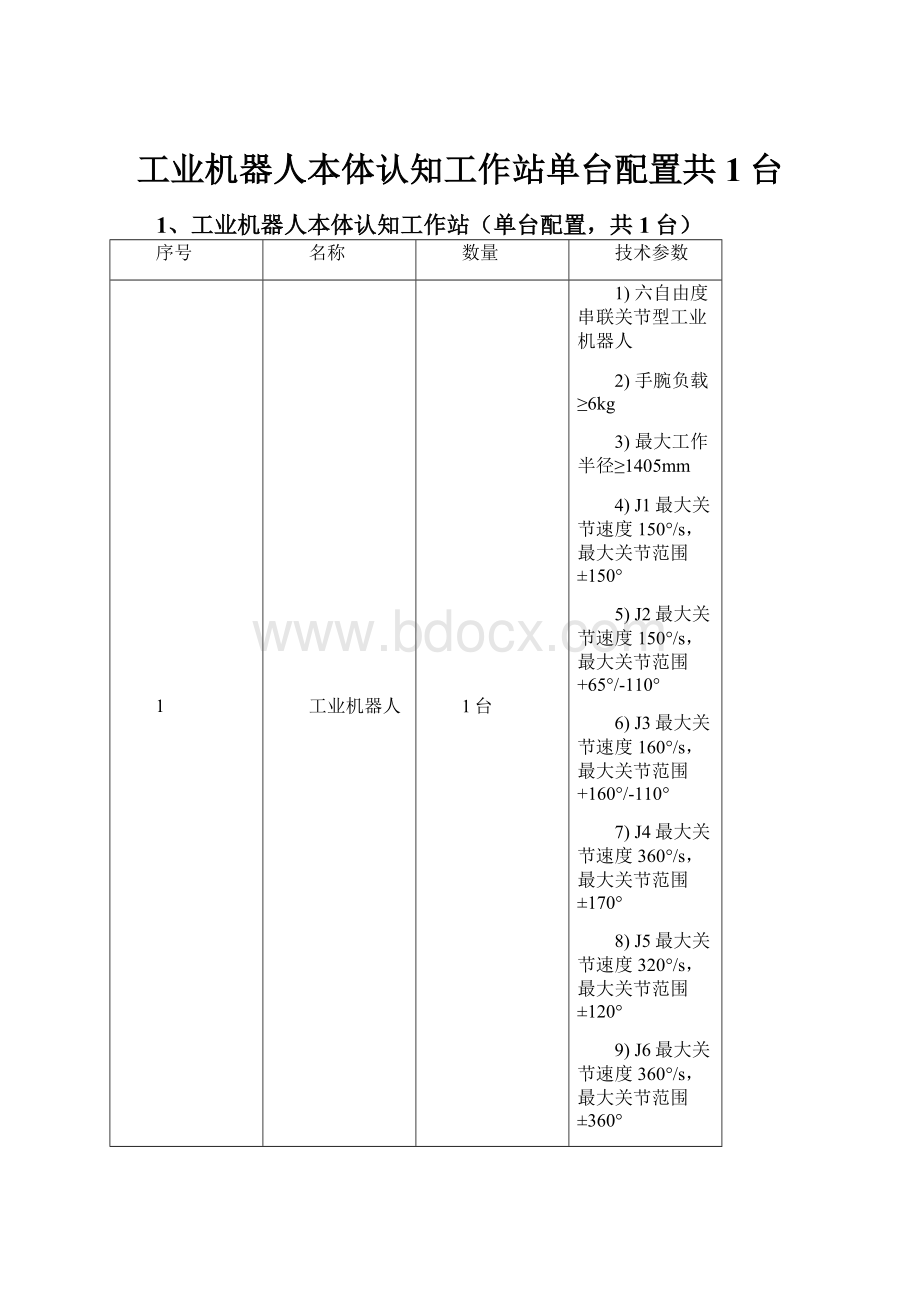 工业机器人本体认知工作站单台配置共1台.docx