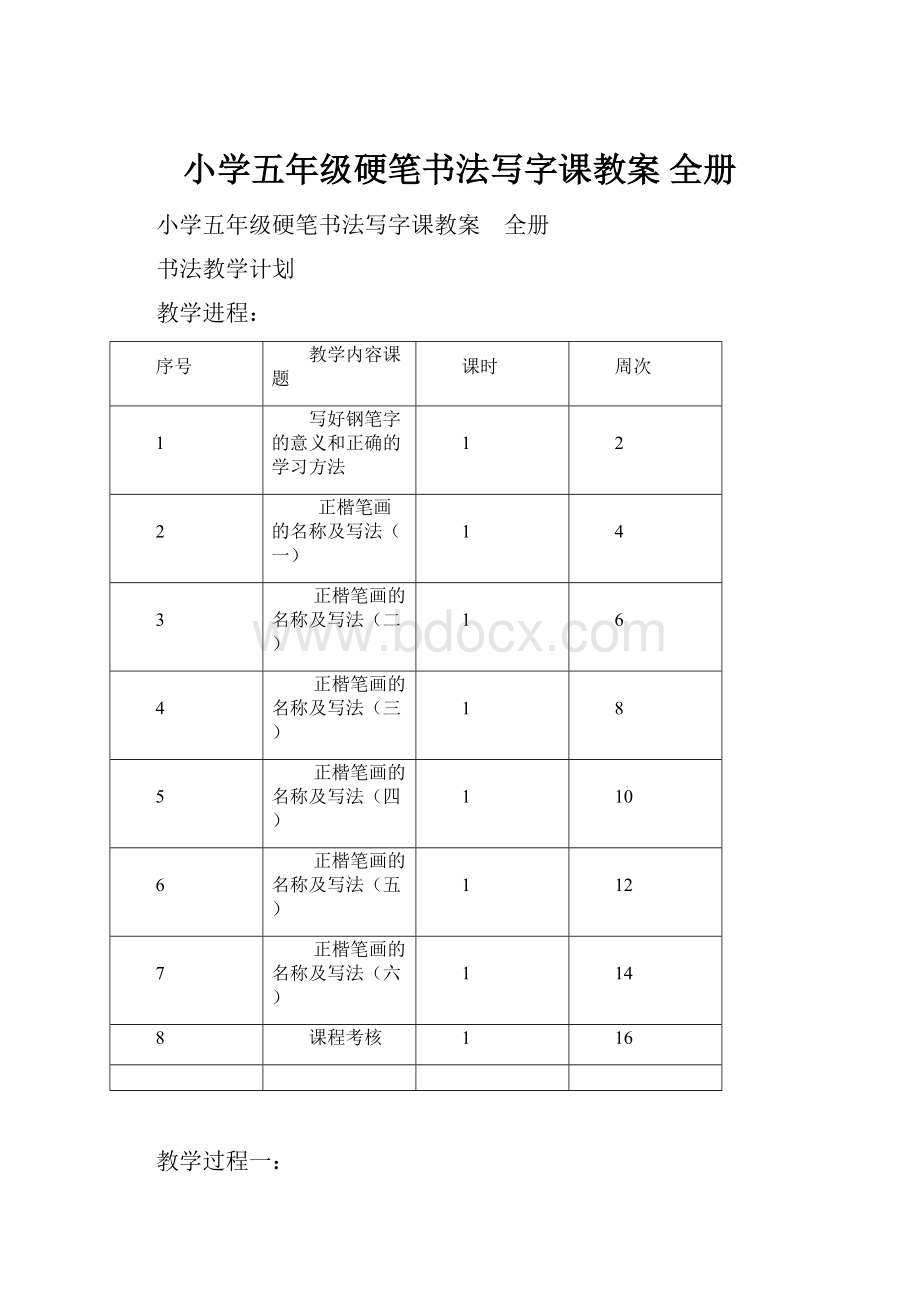 小学五年级硬笔书法写字课教案 全册.docx_第1页