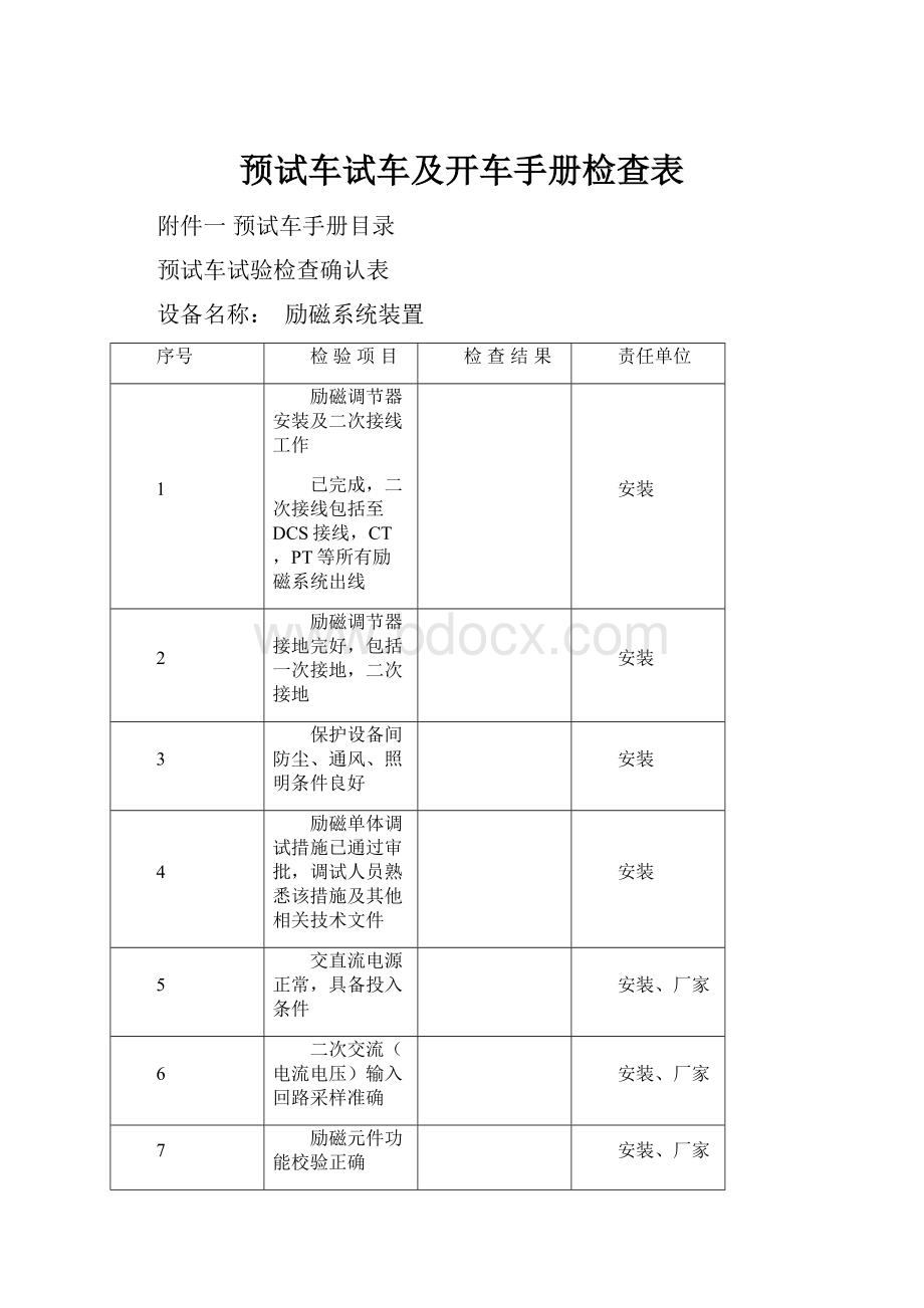 预试车试车及开车手册检查表.docx