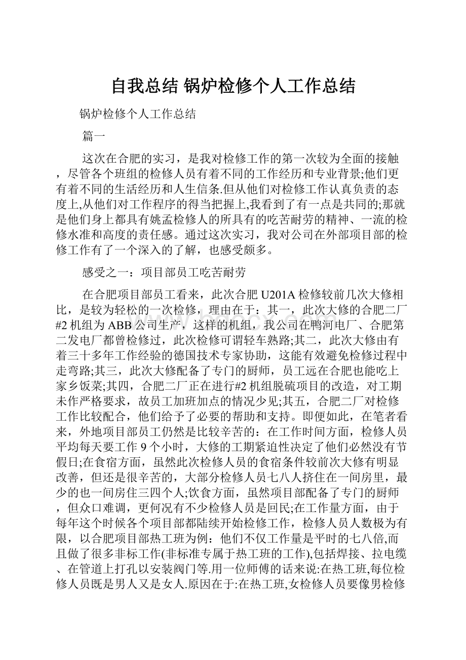 自我总结 锅炉检修个人工作总结.docx