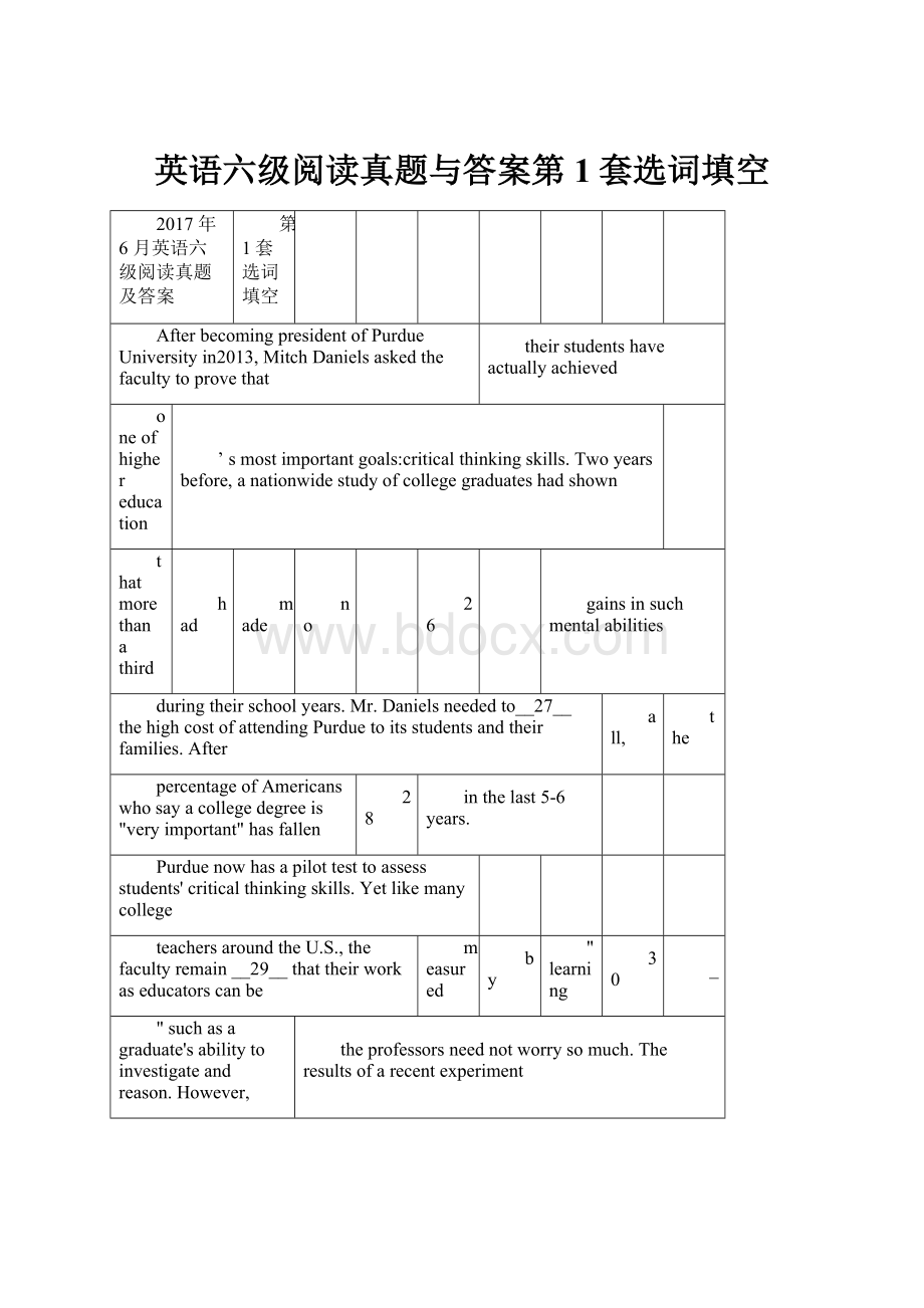 英语六级阅读真题与答案第1套选词填空.docx_第1页