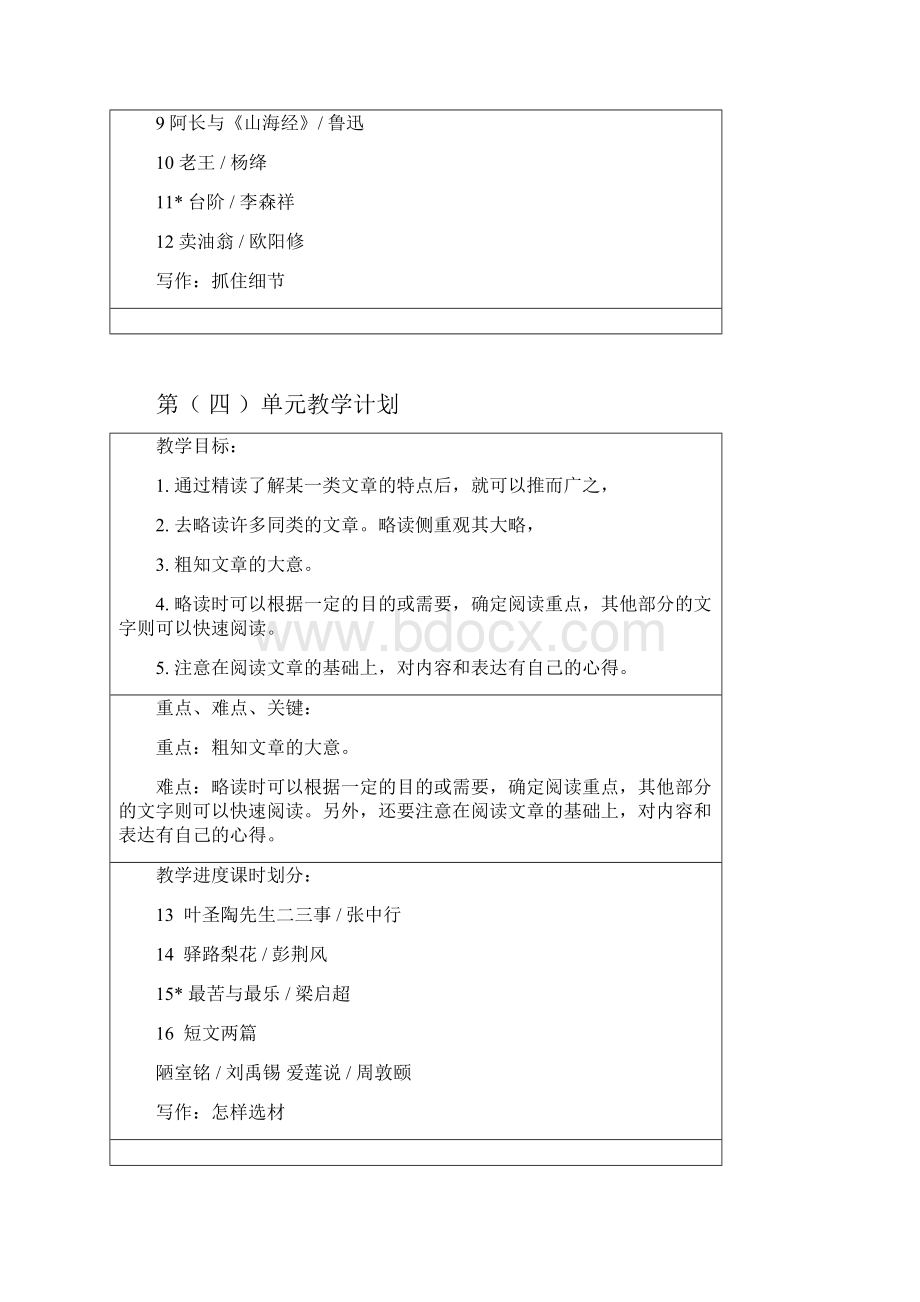 部编七年级下语文单元教学计划.docx_第3页