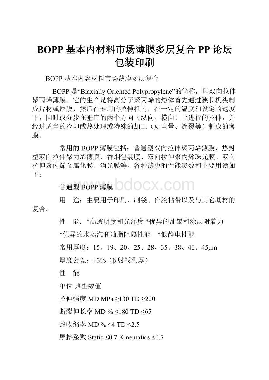 BOPP基本内材料市场薄膜多层复合PP论坛包装印刷.docx_第1页