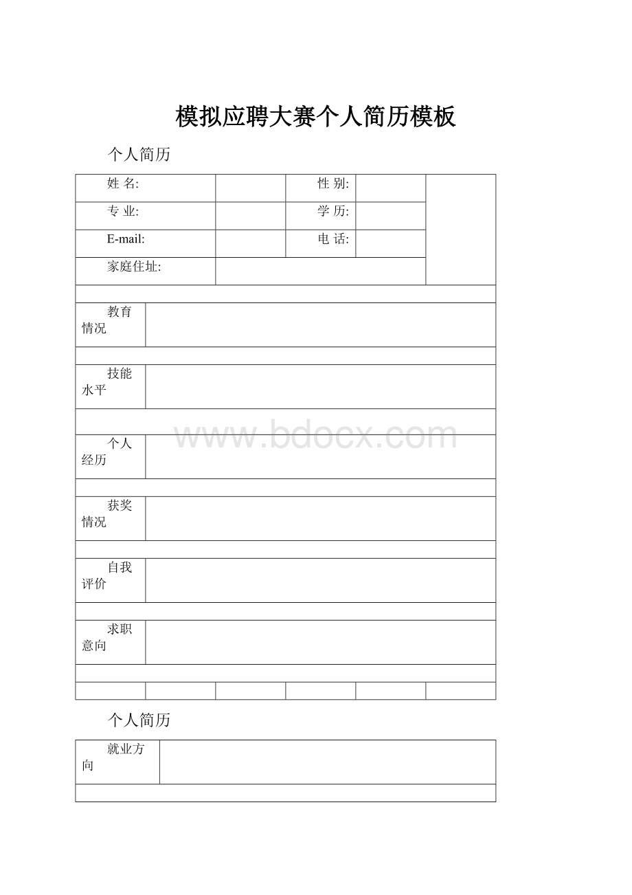 模拟应聘大赛个人简历模板.docx_第1页