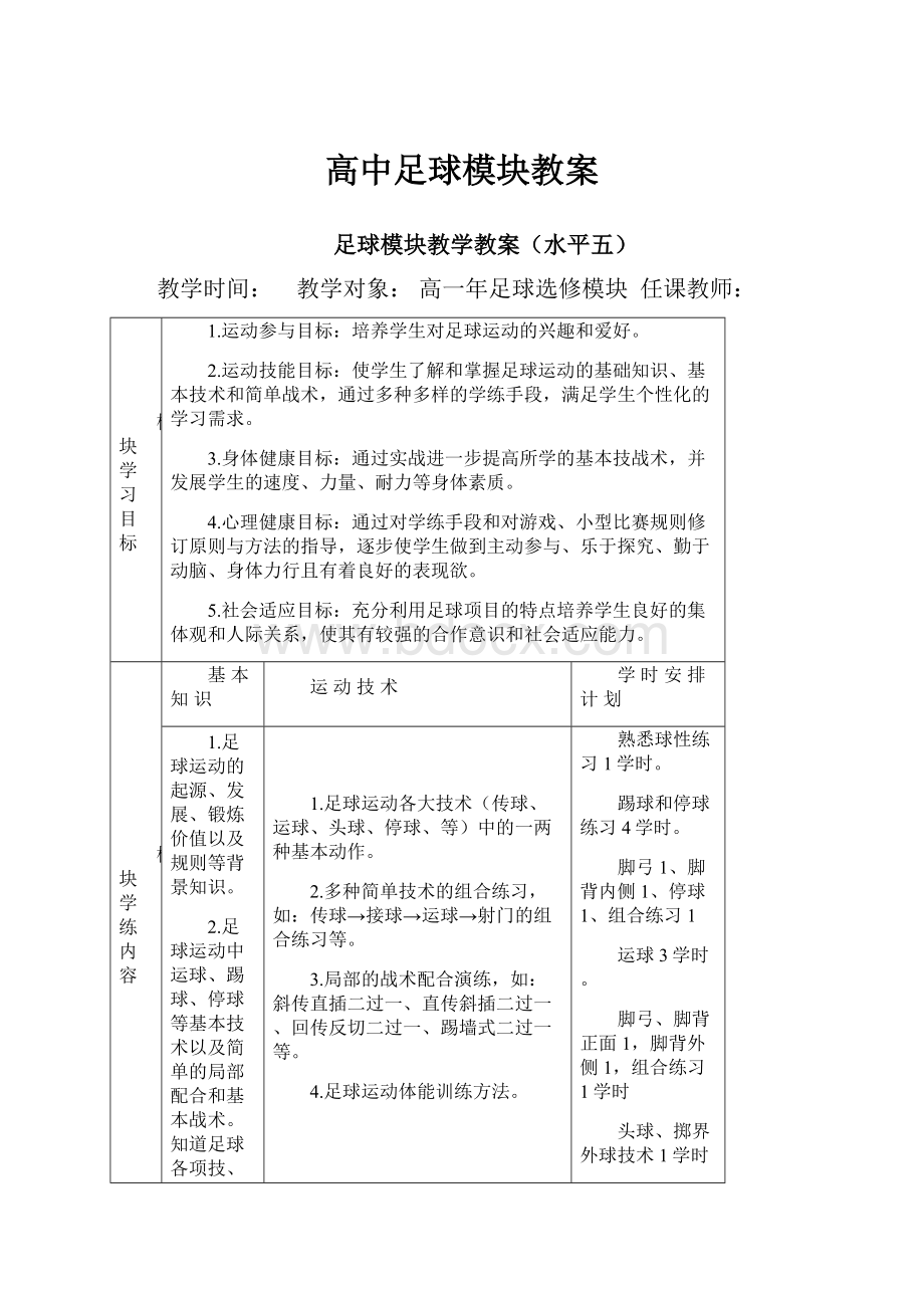 高中足球模块教案.docx_第1页