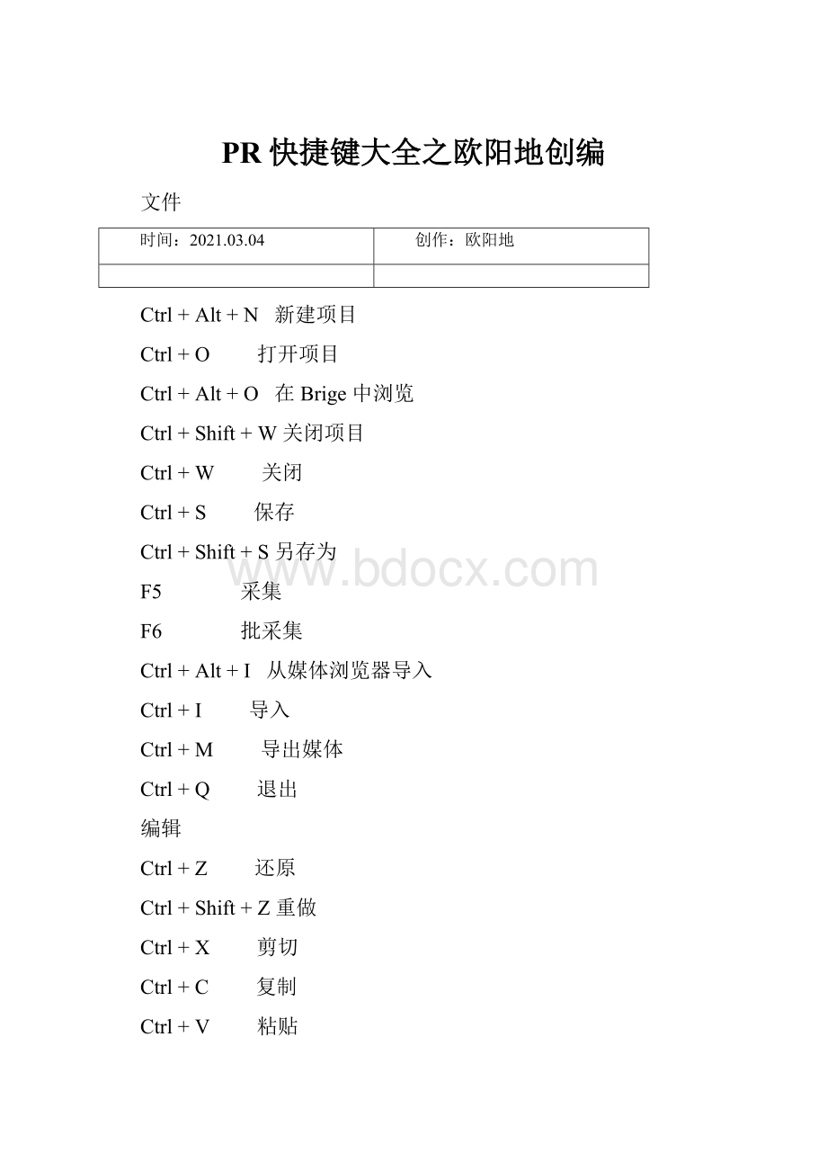 PR快捷键大全之欧阳地创编.docx