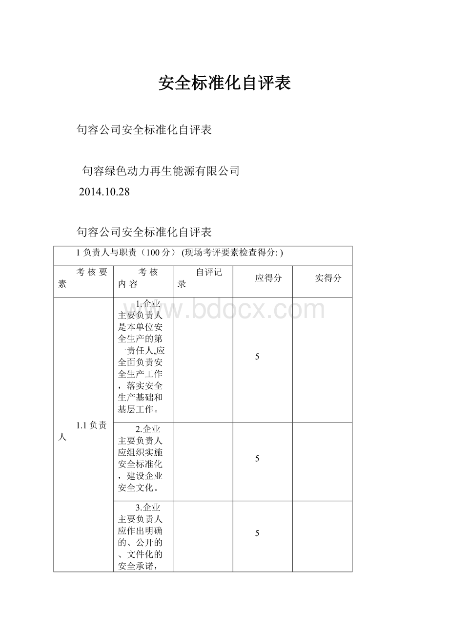 安全标准化自评表.docx