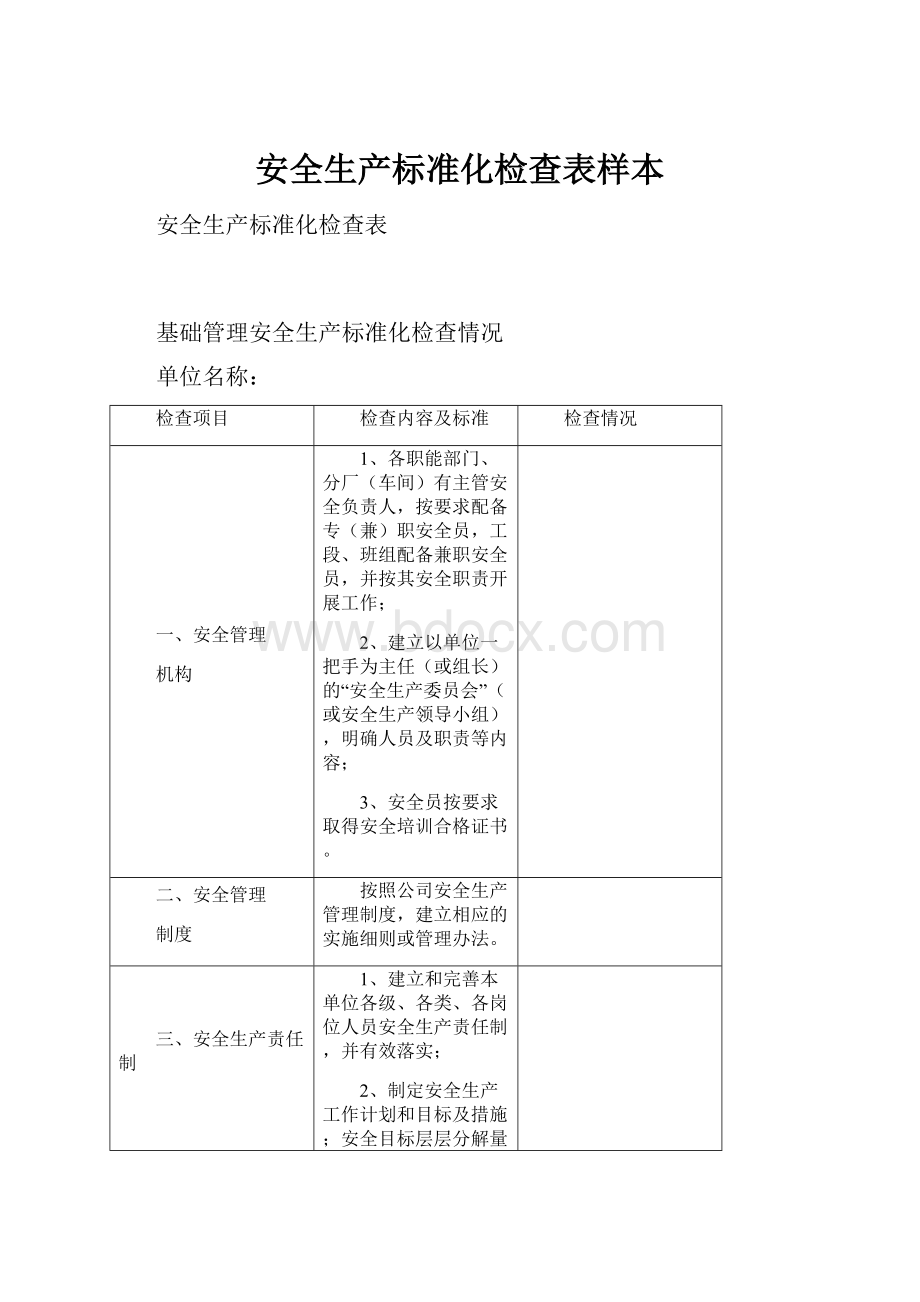 安全生产标准化检查表样本.docx_第1页