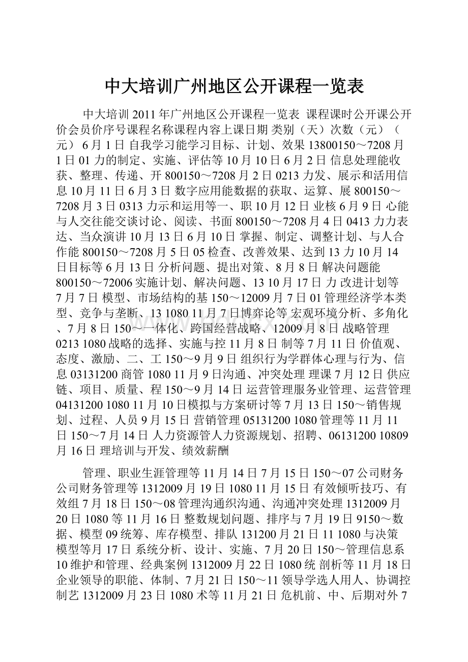 中大培训广州地区公开课程一览表.docx