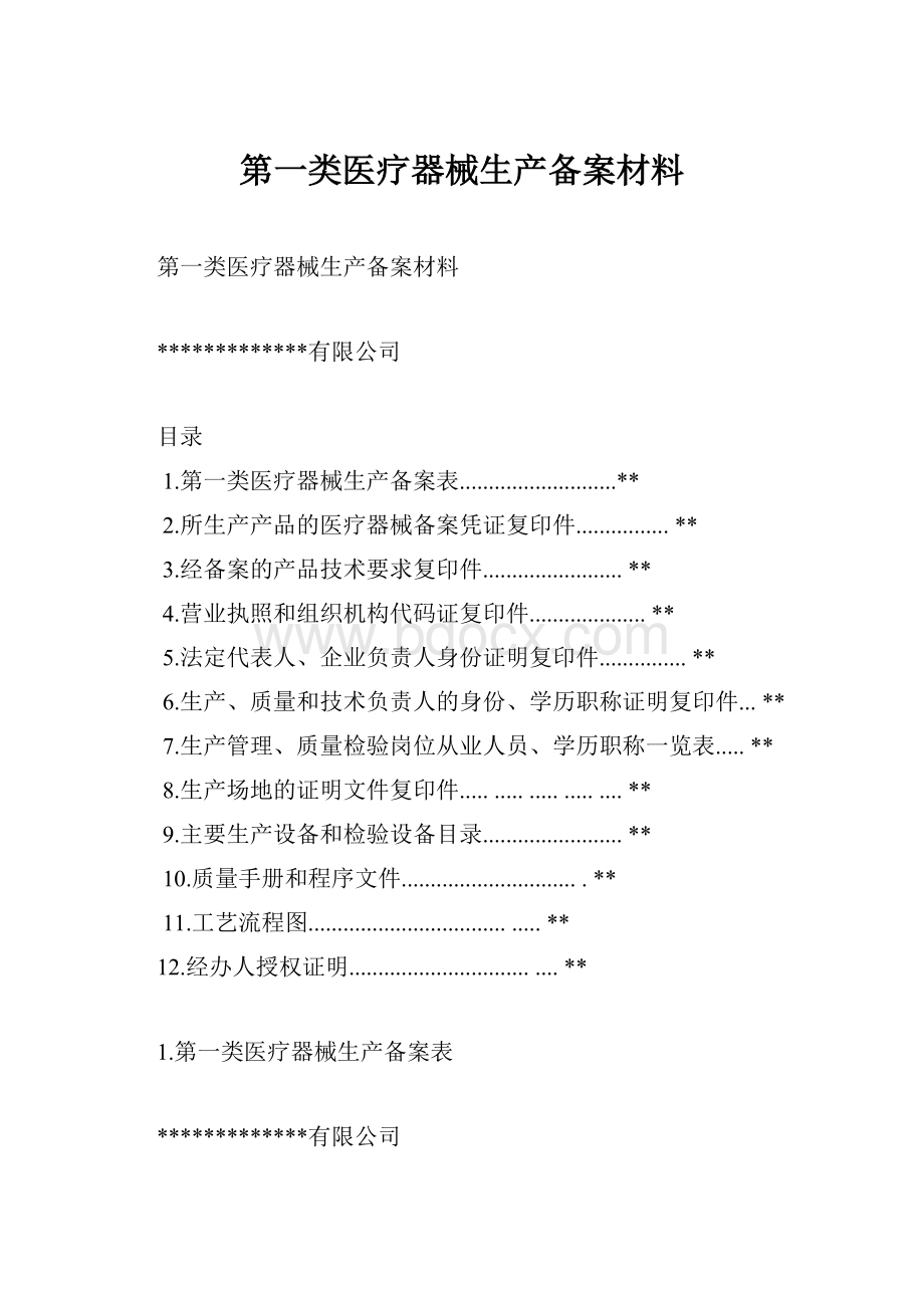 第一类医疗器械生产备案材料.docx_第1页