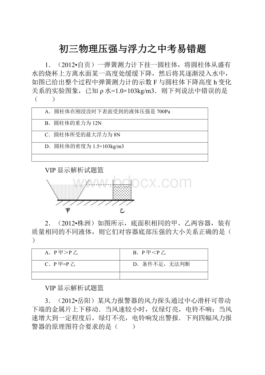 初三物理压强与浮力之中考易错题.docx_第1页