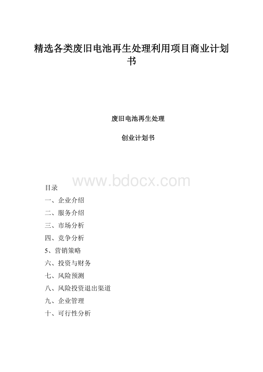 精选各类废旧电池再生处理利用项目商业计划书.docx_第1页