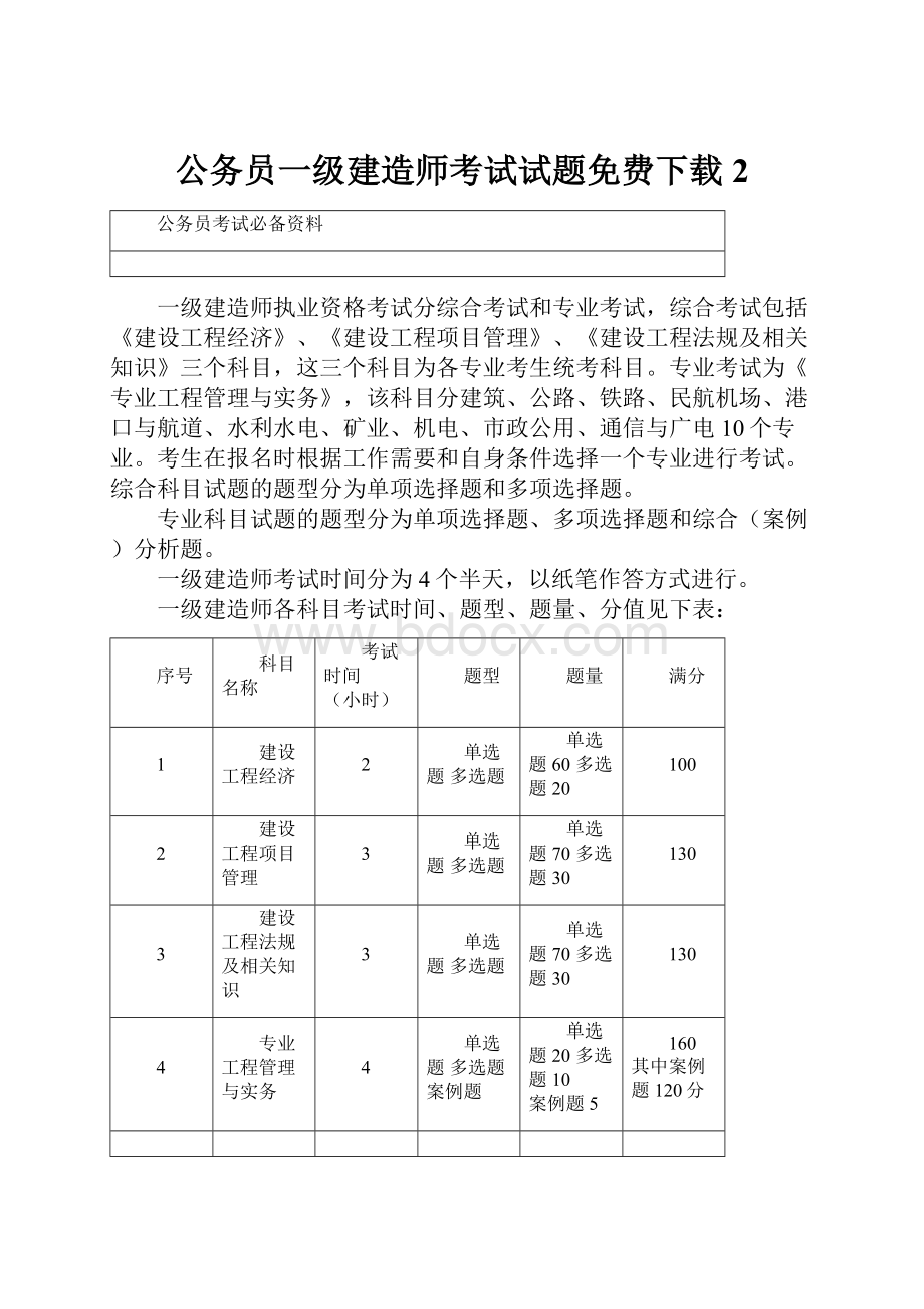 公务员一级建造师考试试题免费下载 2.docx_第1页