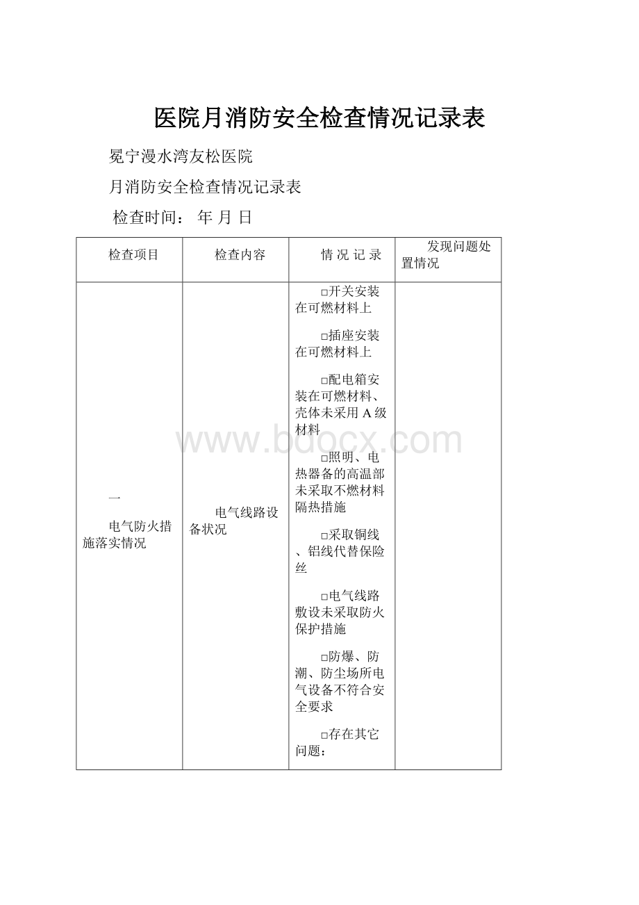 医院月消防安全检查情况记录表.docx