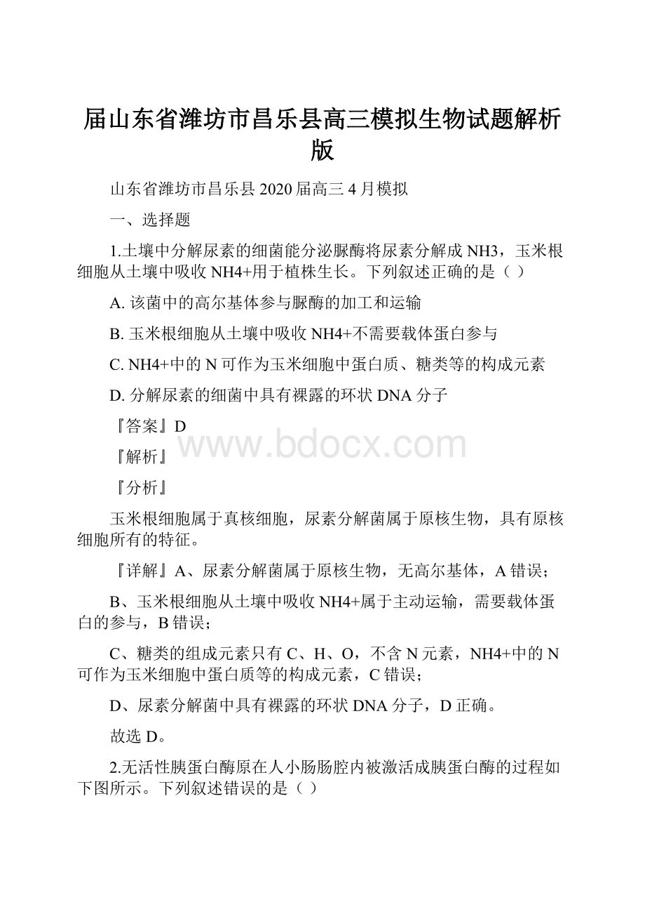 届山东省潍坊市昌乐县高三模拟生物试题解析版.docx_第1页