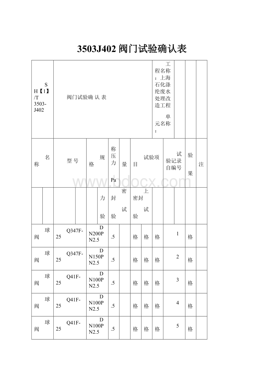 3503J402阀门试验确认表.docx_第1页