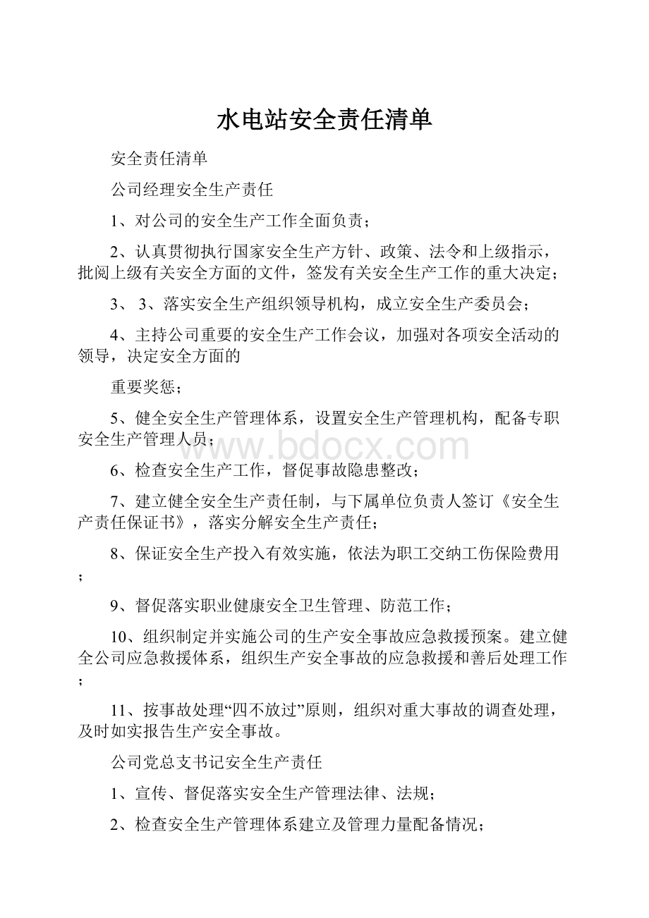 水电站安全责任清单.docx_第1页