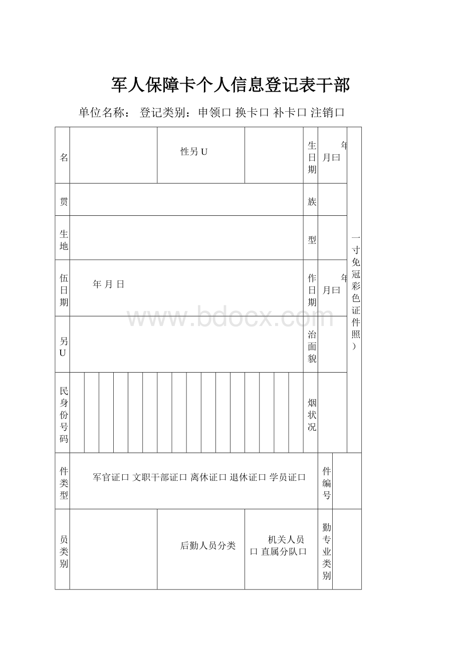 军人保障卡个人信息登记表干部.docx_第1页