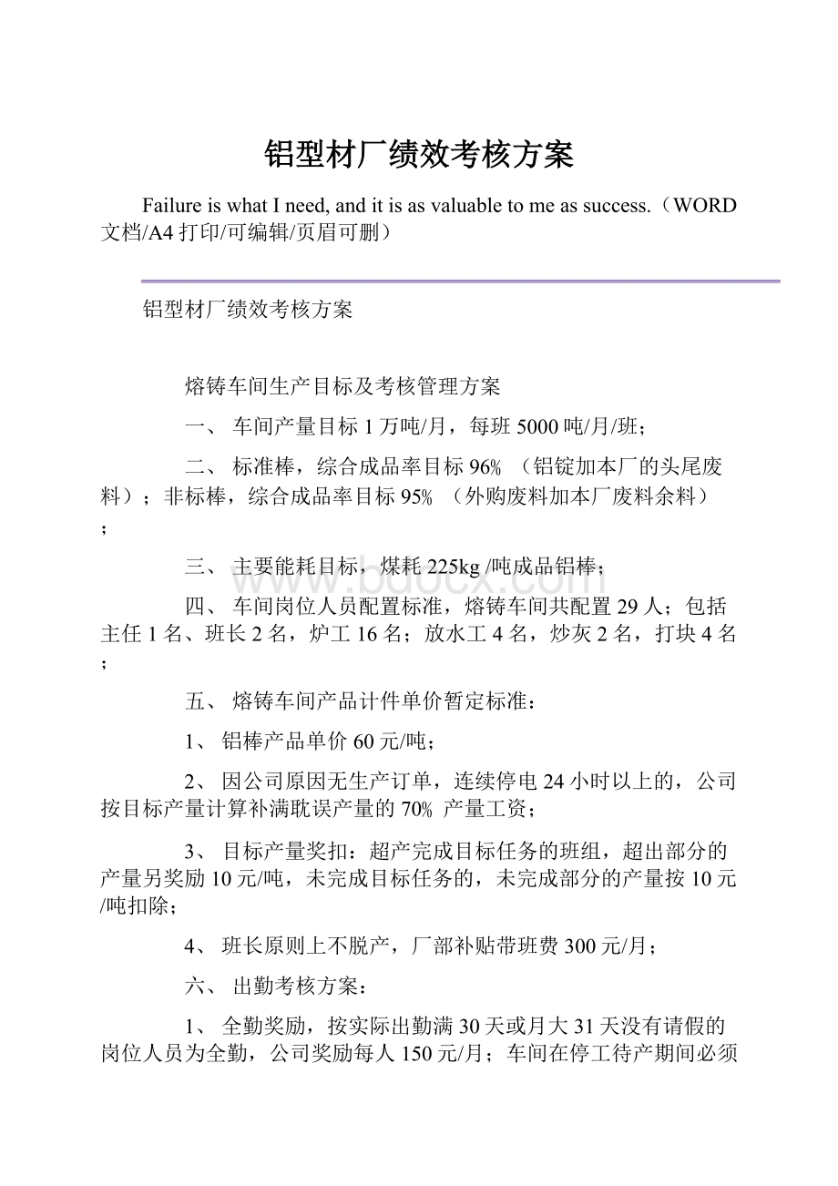 铝型材厂绩效考核方案.docx_第1页