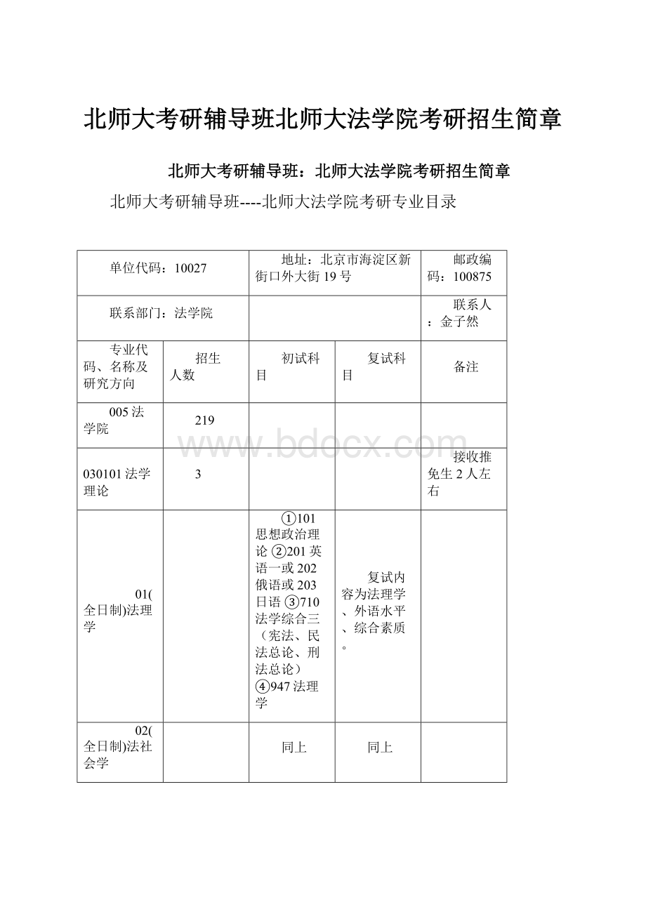 北师大考研辅导班北师大法学院考研招生简章.docx