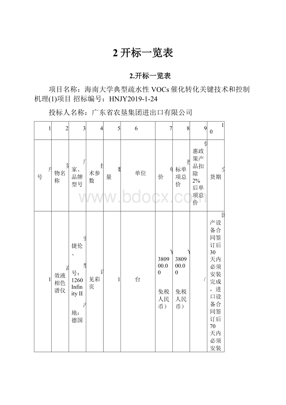 2开标一览表.docx_第1页