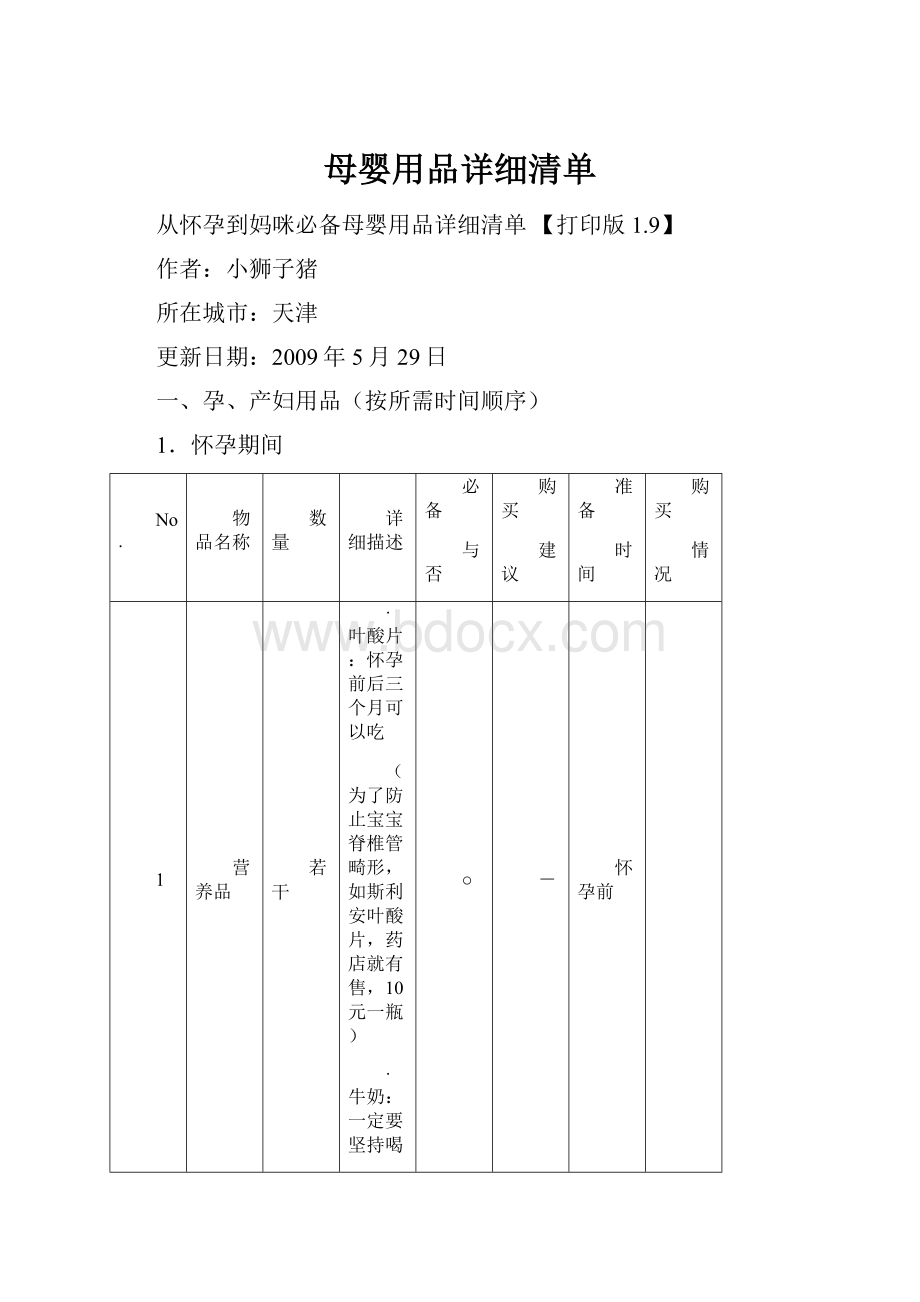 母婴用品详细清单.docx_第1页