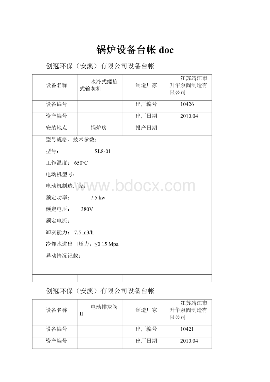 锅炉设备台帐doc.docx_第1页