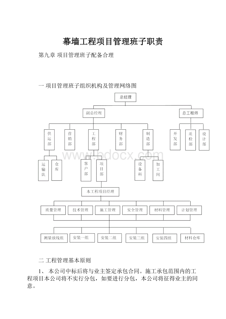 幕墙工程项目管理班子职责.docx