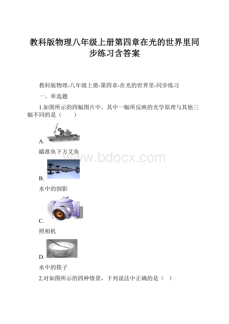 教科版物理八年级上册第四章在光的世界里同步练习含答案.docx