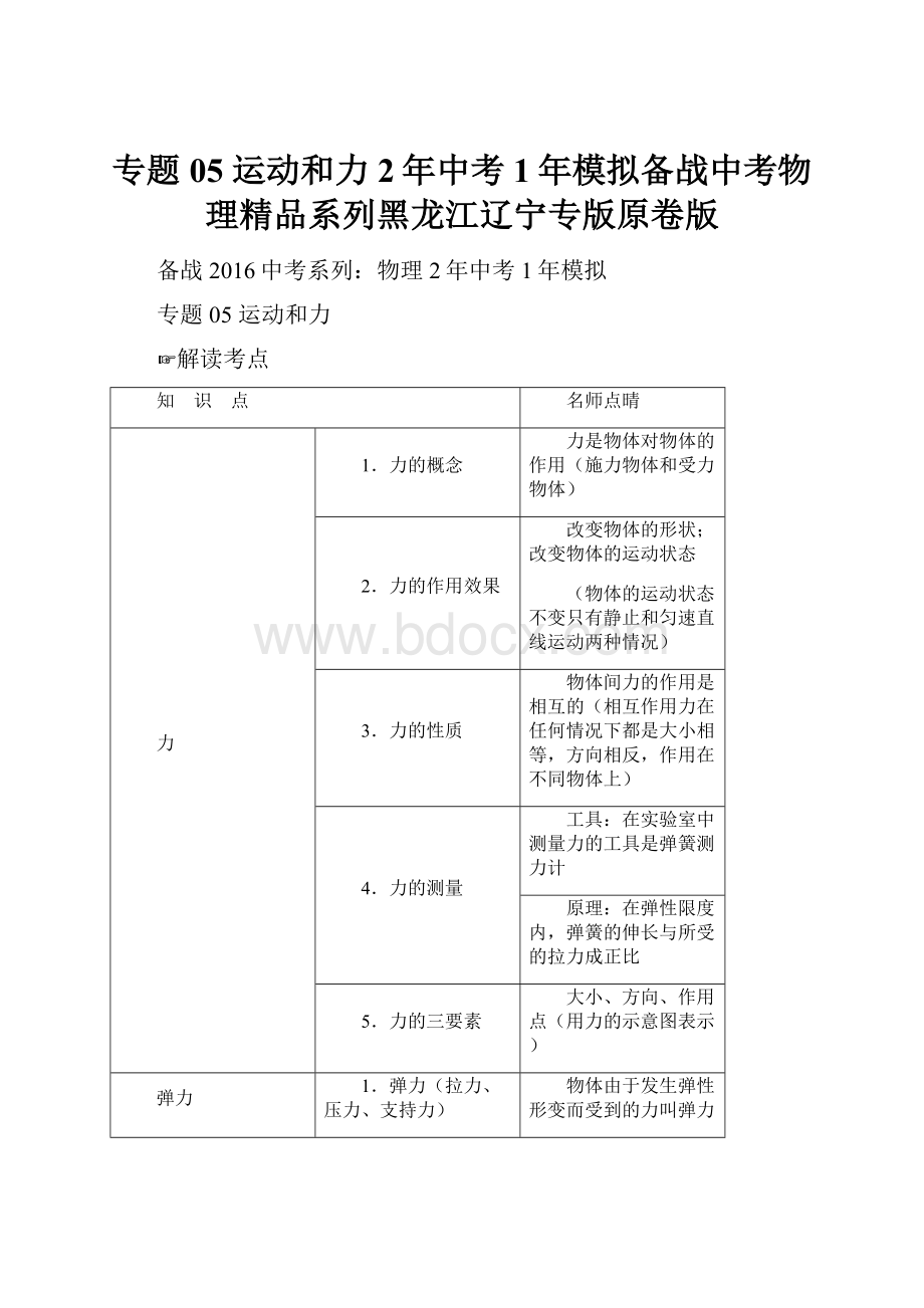 专题05 运动和力2年中考1年模拟备战中考物理精品系列黑龙江辽宁专版原卷版.docx