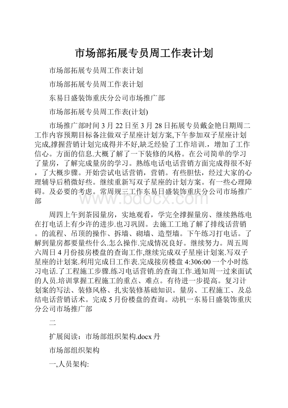 市场部拓展专员周工作表计划.docx_第1页