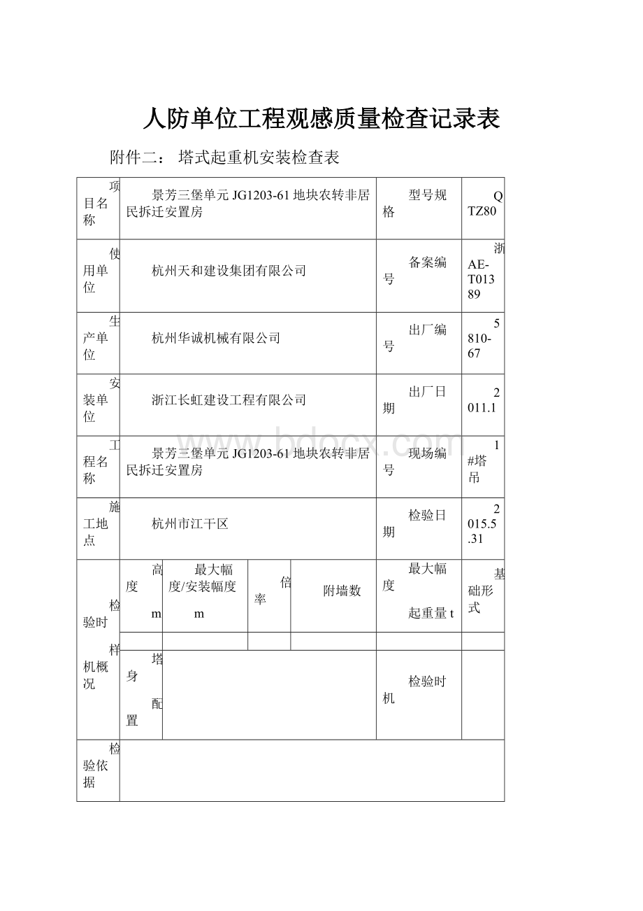 人防单位工程观感质量检查记录表.docx_第1页