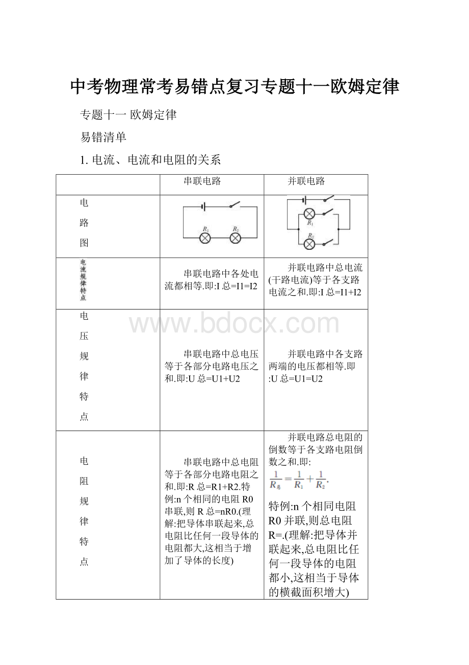 中考物理常考易错点复习专题十一欧姆定律.docx_第1页