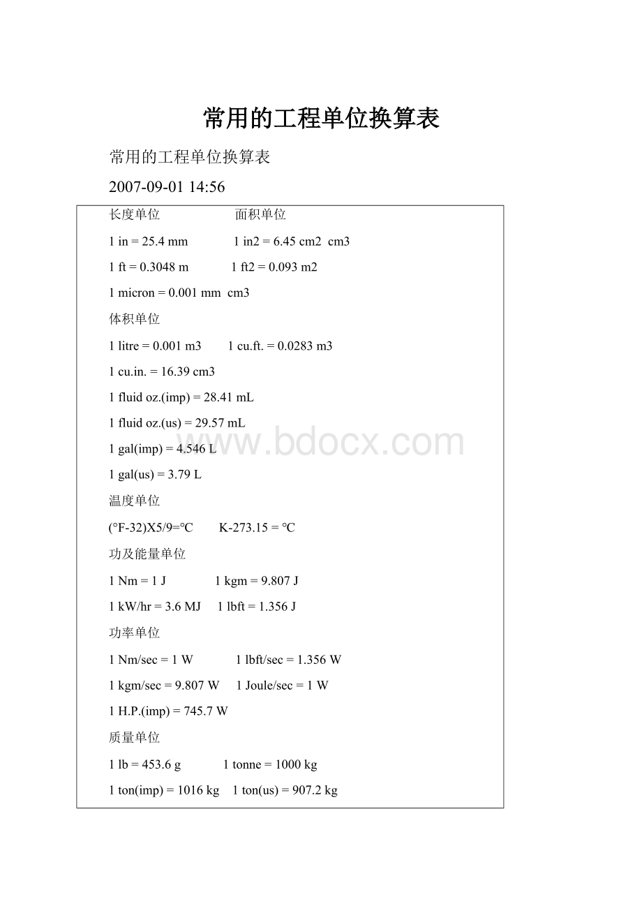 常用的工程单位换算表.docx_第1页