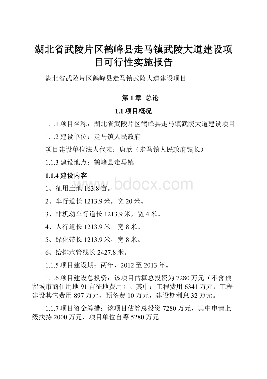 湖北省武陵片区鹤峰县走马镇武陵大道建设项目可行性实施报告.docx